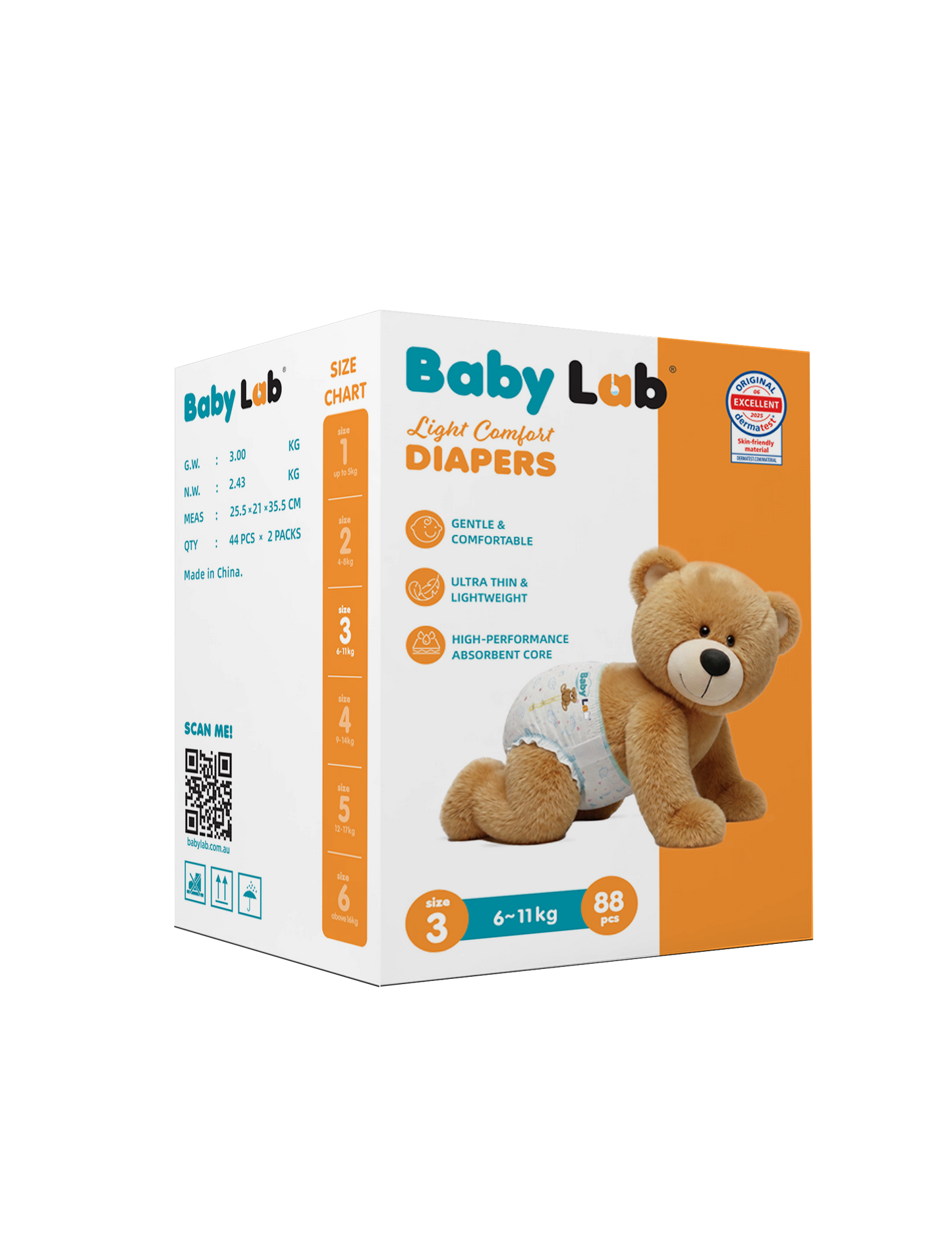 Baby Lab Light Comfort Nappies (Jumbo pack - 88 pcs) - Size 3 (6-11 kg)