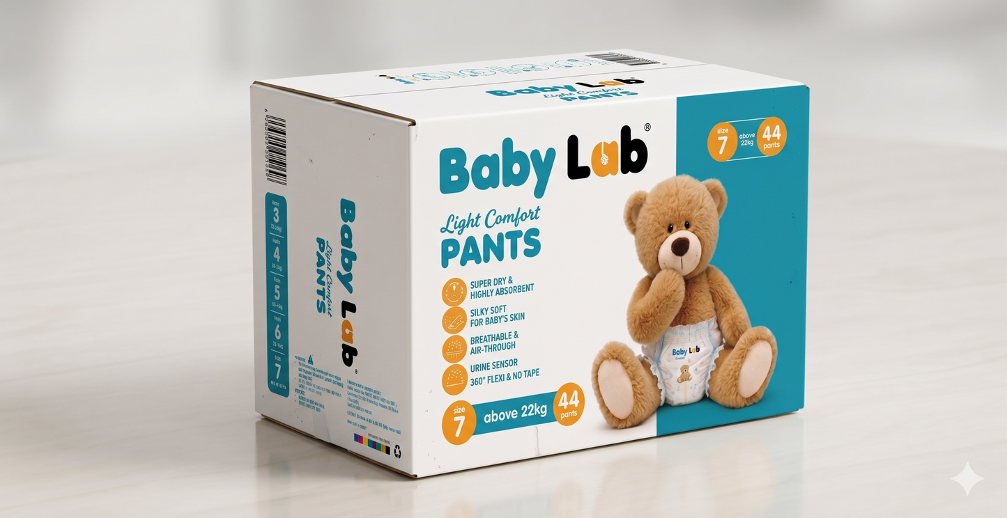 BabyLab Light Comfort Nappy Pants | Ultra Thin & Soft Baby Pull up Nappy (Jumbo pack)