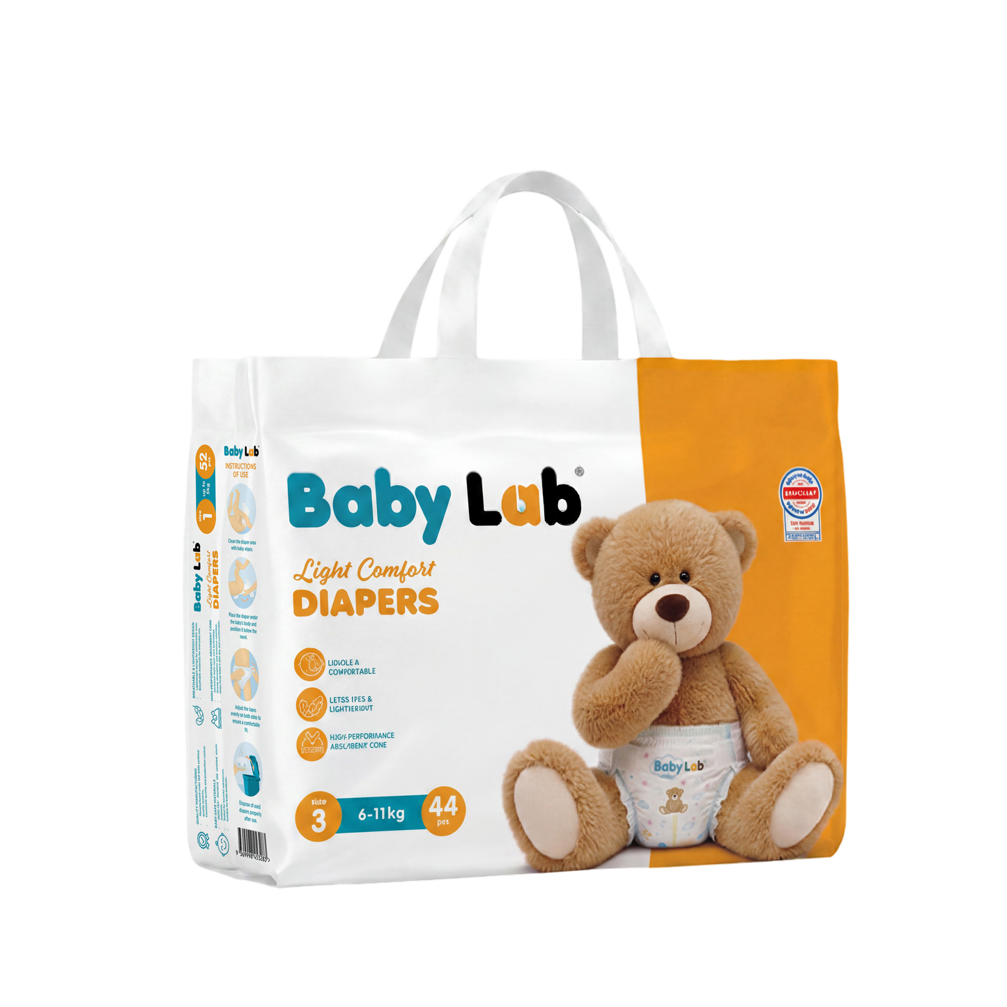 Baby Lab (Light Comfort) Nappy Diapers | Ultra Thin & Soft Baby Nappies (SIZE 3)