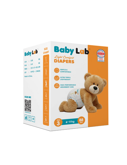 Baby Lab Light Comfort Nappies (Jumbo pack - 88 pcs) - Size 3 (6-11 kg)