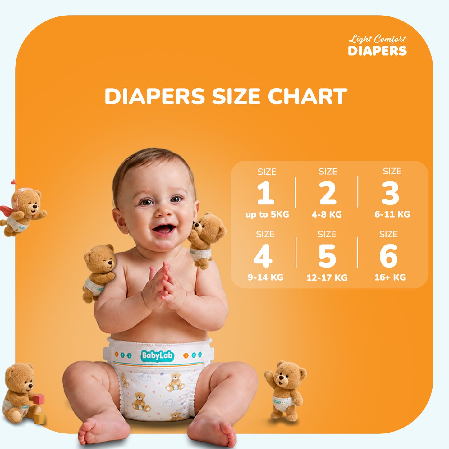 Baby Lab (Light Comfort) Nappy Diapers | Ultra Thin & Soft Baby Nappies (SIZE 1)