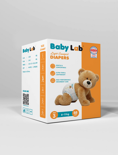 Baby Lab Light Comfort Nappies (Jumbo pack - 88 pcs) - Size 3 (6-11 kg)