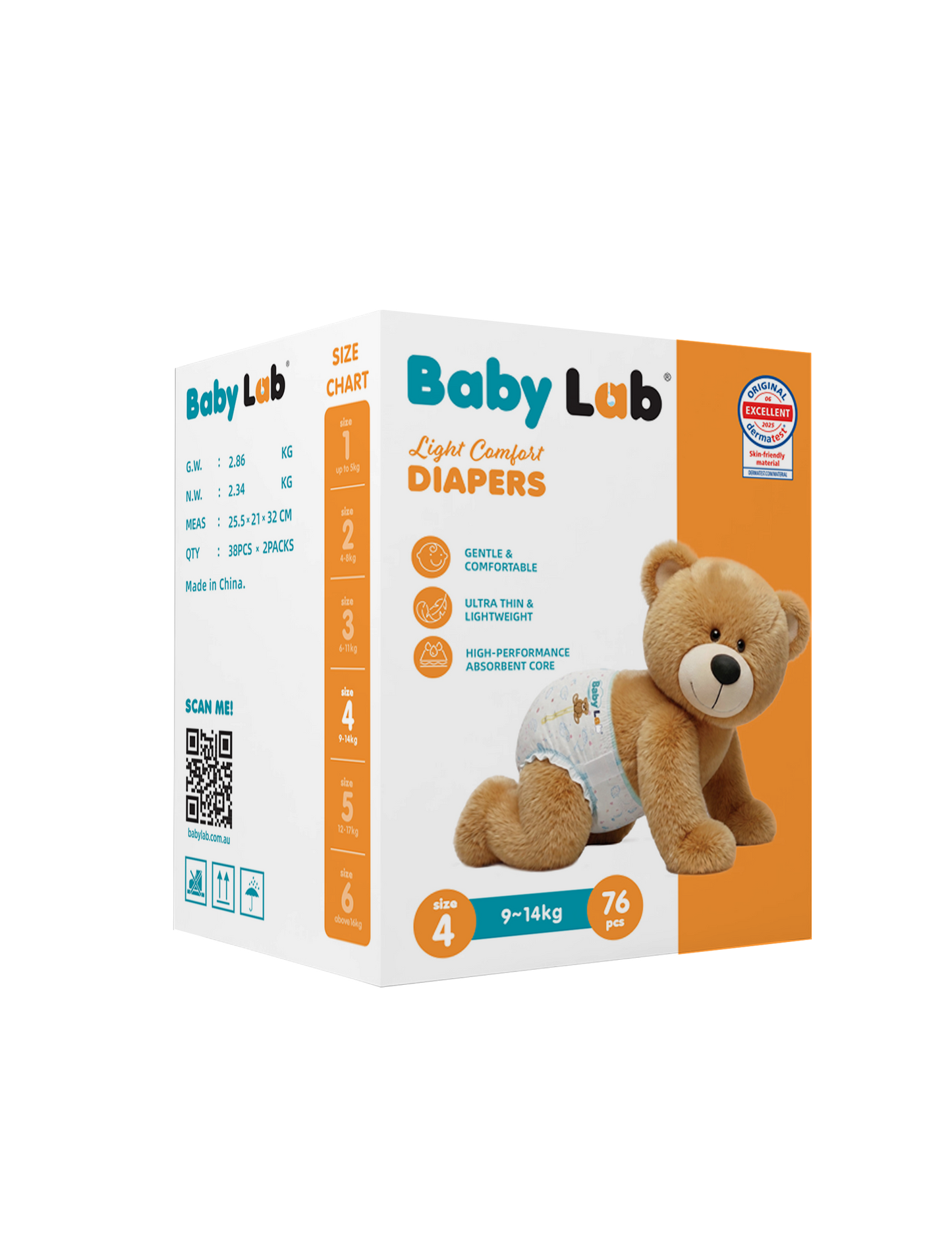 Baby Lab Light Comfort Nappies (Jumbo pack - 76 pcs) - Size 4 (9-14 kg)
