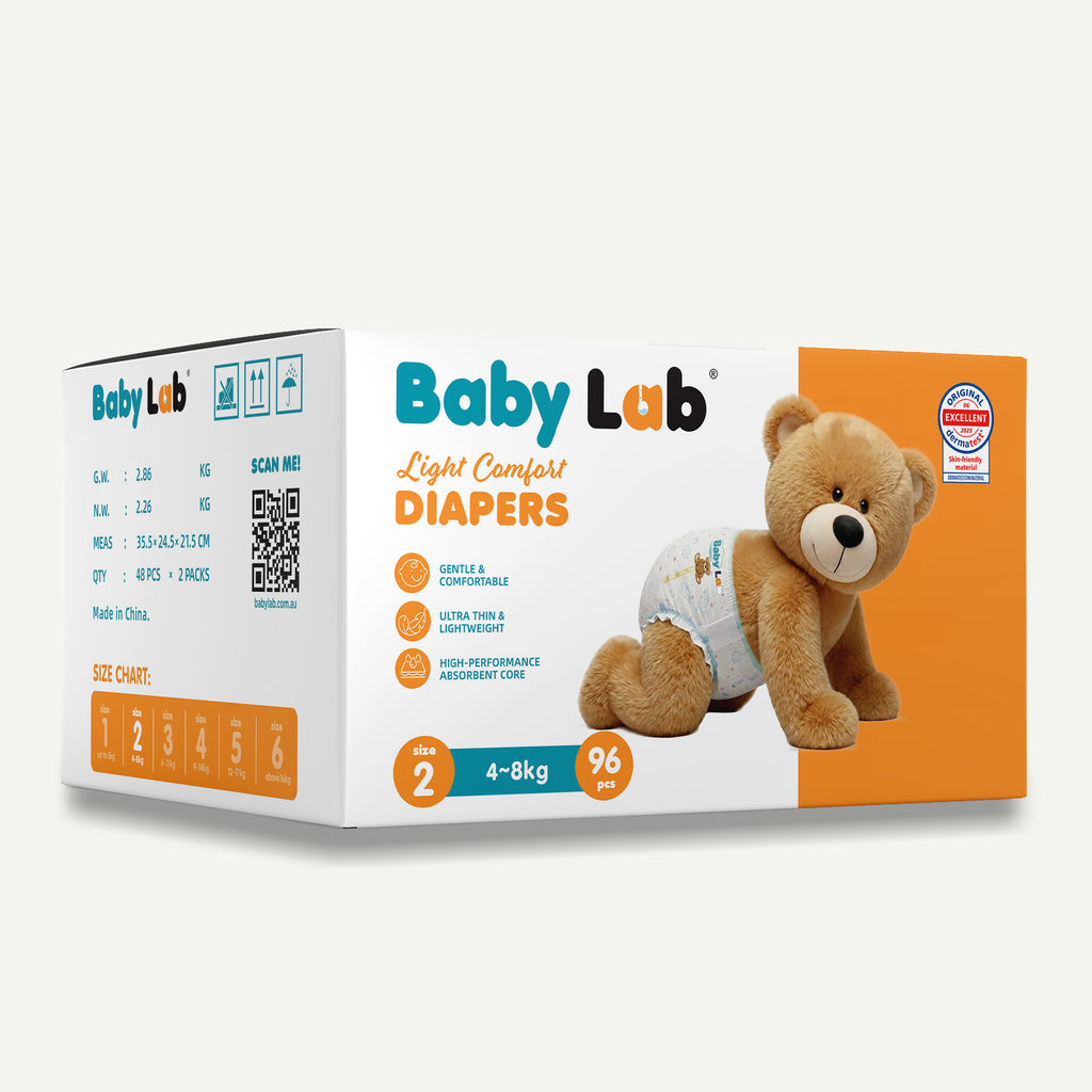 Baby Lab Light Comfort Nappies (Jumbo pack - 96 pcs) - Size 2 (4-8 kg)
