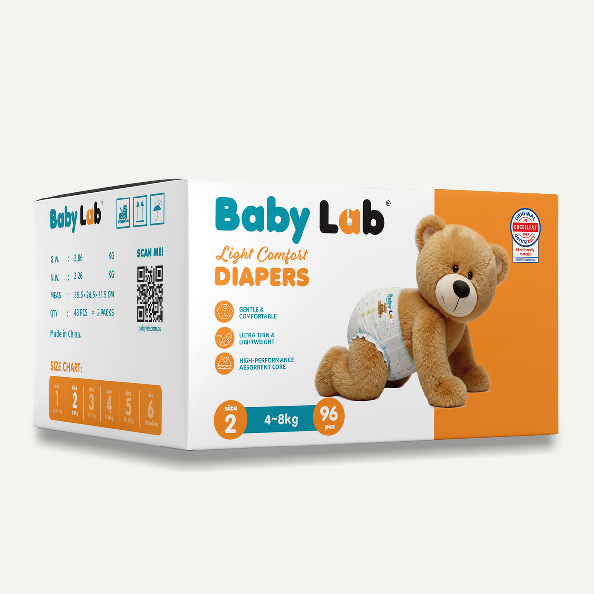Baby Lab Light Comfort Nappies (Jumbo pack - 96 pcs) - Size 2 (4-8 kg)