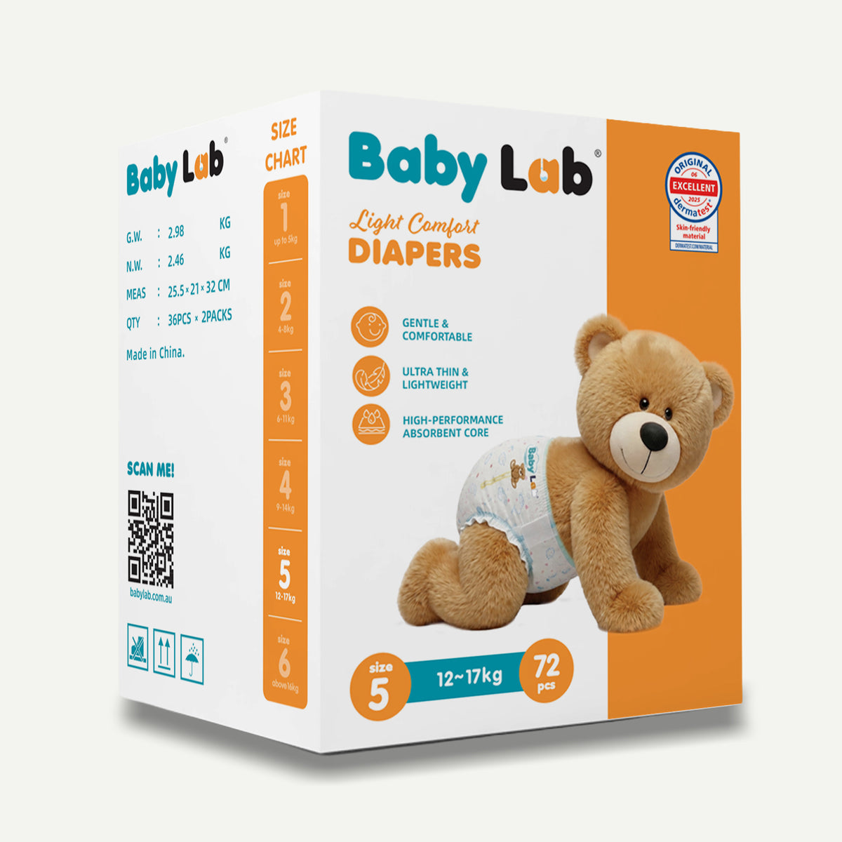Baby Lab Light Comfort Nappies (Jumbo pack - 72 pcs) - Size 5 (12-17 kg)