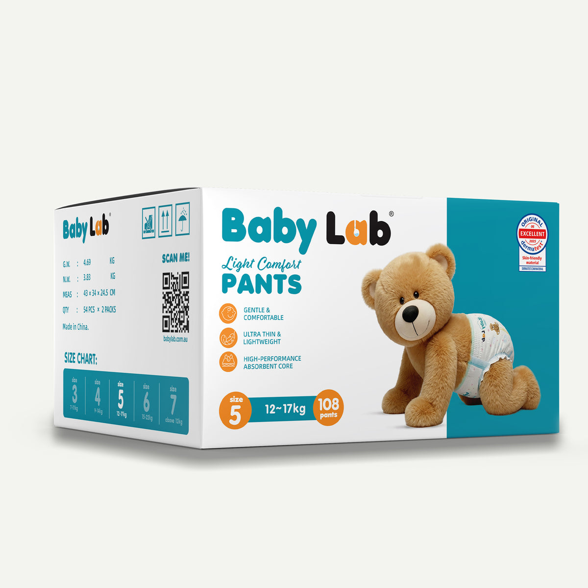 Baby Lab Light Comfort Nappy Pants (Jumbo pack - 108 pcs) - Size 5 (12-17 kg)